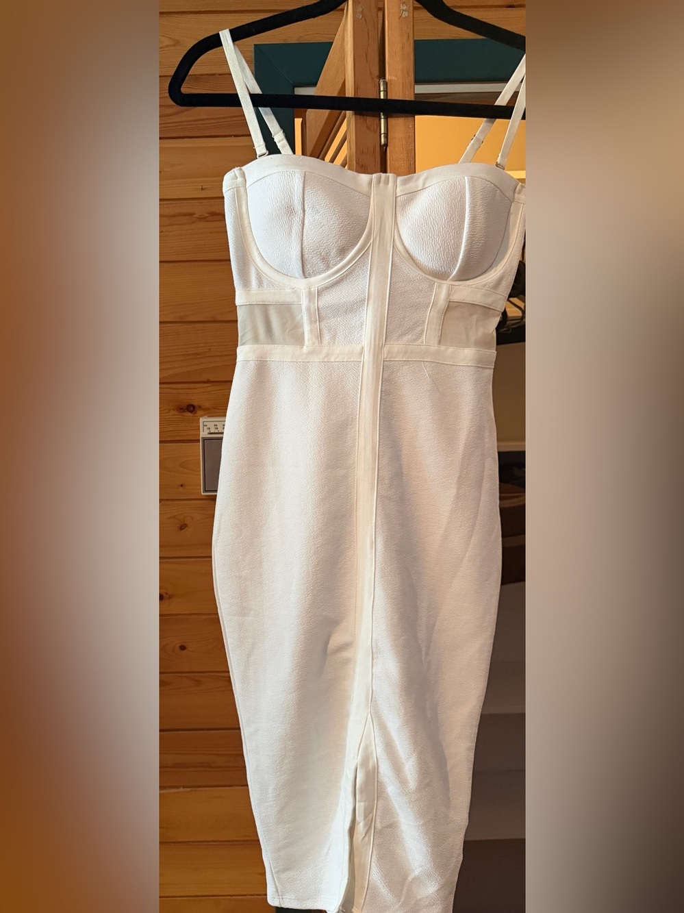 Material Girl White Bustier Midi Dress with Sheer Waist Panels